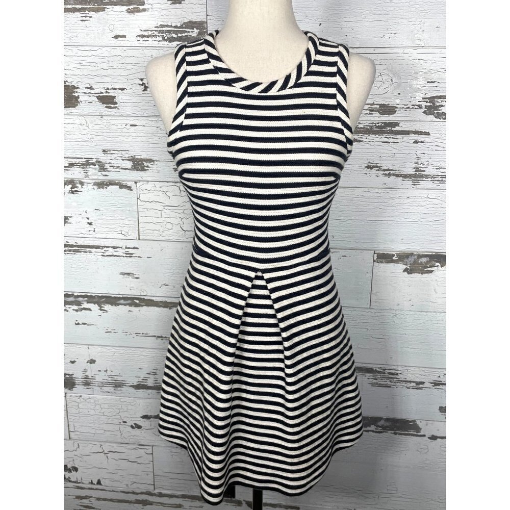 MADEWELL Afternoon Black and White Striped Fit and Flare Dress, Size S EUC